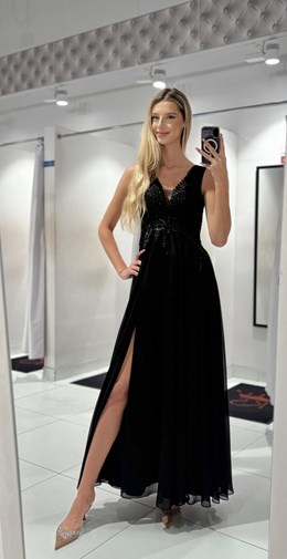 Sukienka długa zdobiona góra czerń