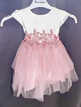 Sukienka dziecięca haft tiul róż/biel