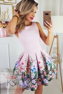 Sukienka krótka gładka kwiaty róż