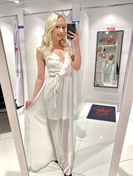 Sukienka długa szyfon falbanka biel