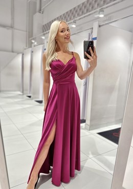 Sukienka długa ramiączka rozkloszowana śliwka