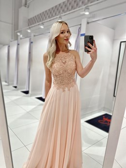 Sukienka długa ramiączka na krzyż morela