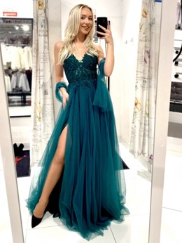 Sukienka długa tiul koronka wiązanie zieleń