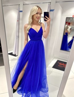 Sukienka długa tiulowa gorset ramiączka chaber