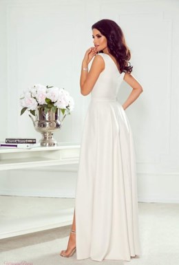 Sukienka długa dekolt zakładany rozcięcie biały