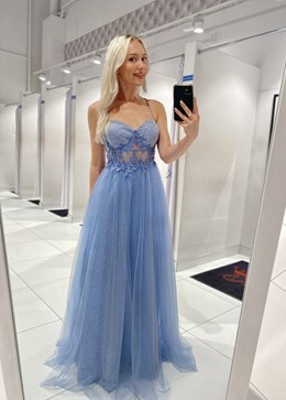 Sukienka długa wiązanie gorset srebro/błękit