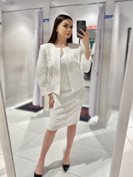 Sukienka krótka rękawek pastelowy złoto/ecru