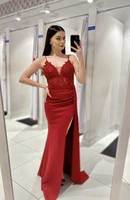 Sukienka długa rybka haft bordo