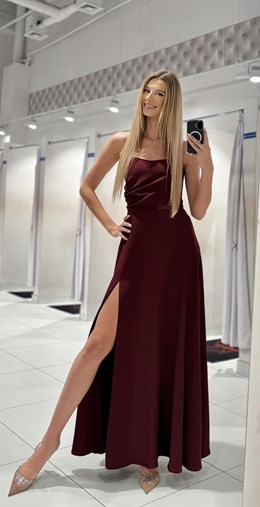 Sukienka długa wiązanie plecy gładka bordo