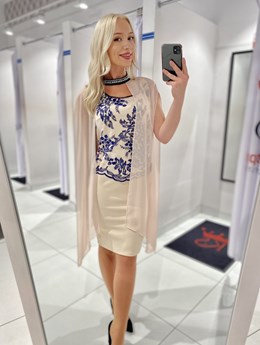 Sukienka krótka dopasowana z szalem wrzos/granat