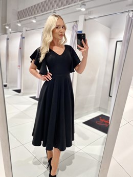 Sukienka midi falbana rękaw brokat czerń