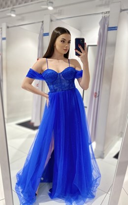 Sukienka długa gorset opadające ramiączko chaber