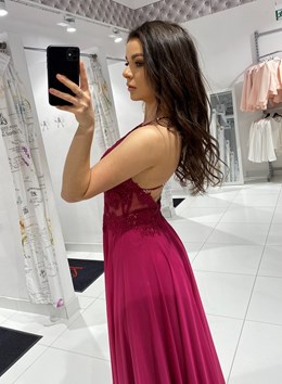 Sukienka długa ramiączka na krzyż fuksja