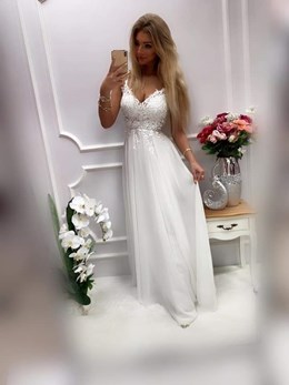 Sukienka długa na ramiączkach łabędź biały