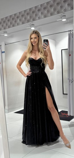 Sukienka długa gorset wiązanie plecy brokat czerń