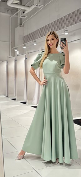 Sukienka długa 3/4 rękawek wiązanie plecy szałwia