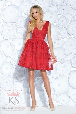 Sukienka krótka koronka bombka czerwony