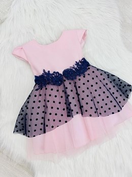 Sukienka dziecięca w groszki tiul róż/granat
