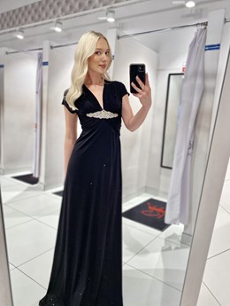 Sukienka długa marszczenie z klamrą brokat czerń