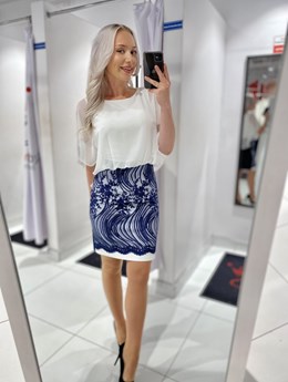 Sukienka krótka koronka krzyż plecy biel/granat