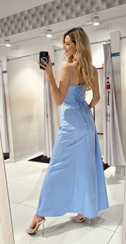 Sukienka długa gorset marszczenie błysk błękit