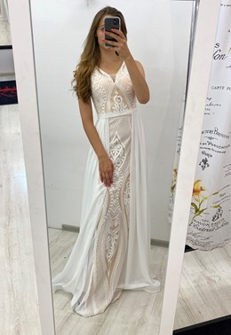 Sukienka długa cekiny biel/krem