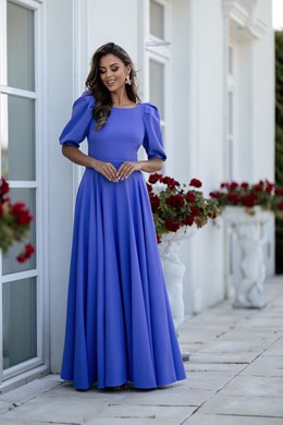 Sukienka długa 3/4 rękawek wiązanie plecy fiolet