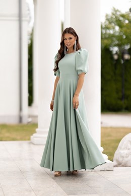 Sukienka długa 3/4 rękawek wiązanie plecy szałwia