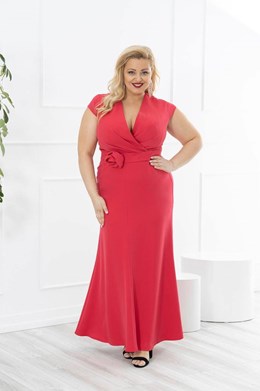 Sukienka długa rękawek pasek róża malina