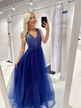 Sukienka długa zdobienie tiul perły brokat granat