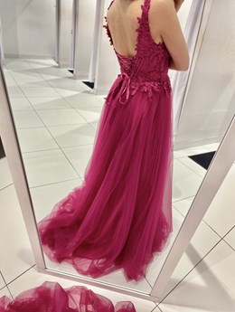 Sukienka długa tiulowa gorset koronka fuksja