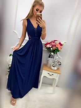 Sukienka długa kokardka granat