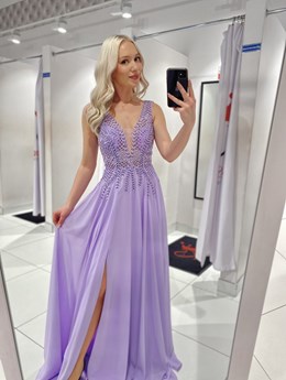 Sukienka długa zdobiona góra fiolet