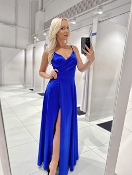 Sukienka długa ramiączka rozkloszowana chaber