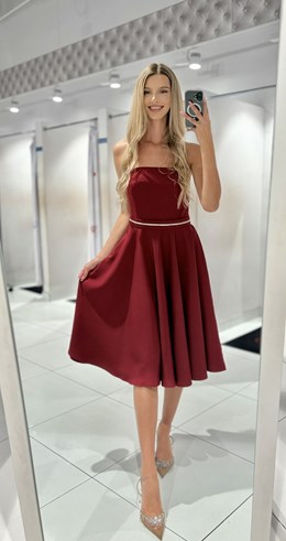 Sukienka midi gorset wiązanie plecy bordo