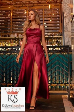 Sukienka długa satynowa wiązanie szyja bordo
