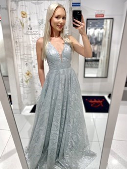 Sukienka długa balowa brokat srebro