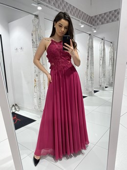 Sukienka długa ramiączka na krzyż fuksja