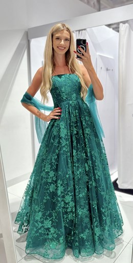 Sukienka długa balowa brokatowe kwiaty zieleń