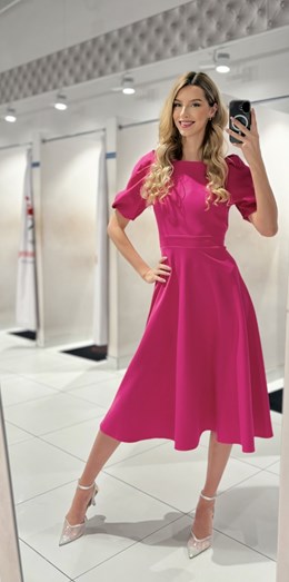 Sukienka midi 3/4 rękawek wiązanie plecy malina