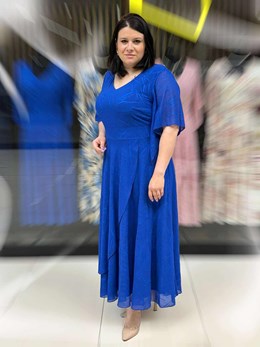 Sukienka długa rękaw metaliczny wzór chaber