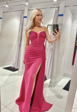 Sukienka długa rybka gorset koraliki róż