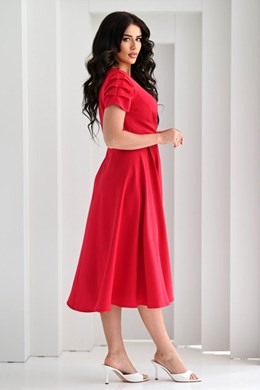 Sukienka midi marszczony rękawek malina