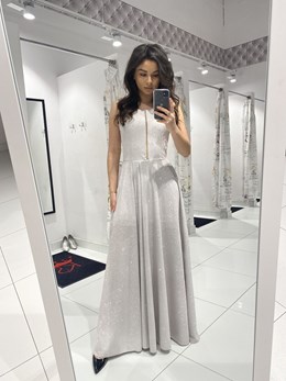 Sukienka długa wiązana pod szyje brokat srebro