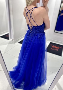 Sukienka długa tiul koronka wiązanie chaber