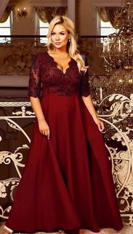 Sukienka długa rękawek do łokcia bordo