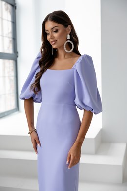 Sukienka midi 3/4 rękawek dopasowana lila