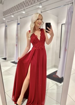 Sukienka długa koronkowa góra bordo