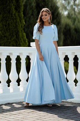 Sukienka długa 3/4 rękawek wiązanie plecy j.błękit