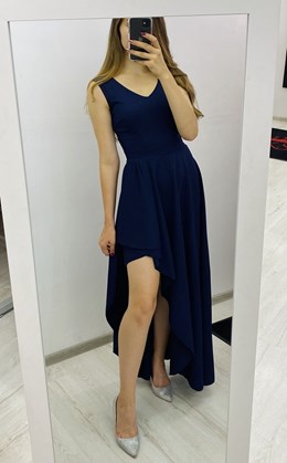 Sukienka asymetryczna odkryte plecy granat